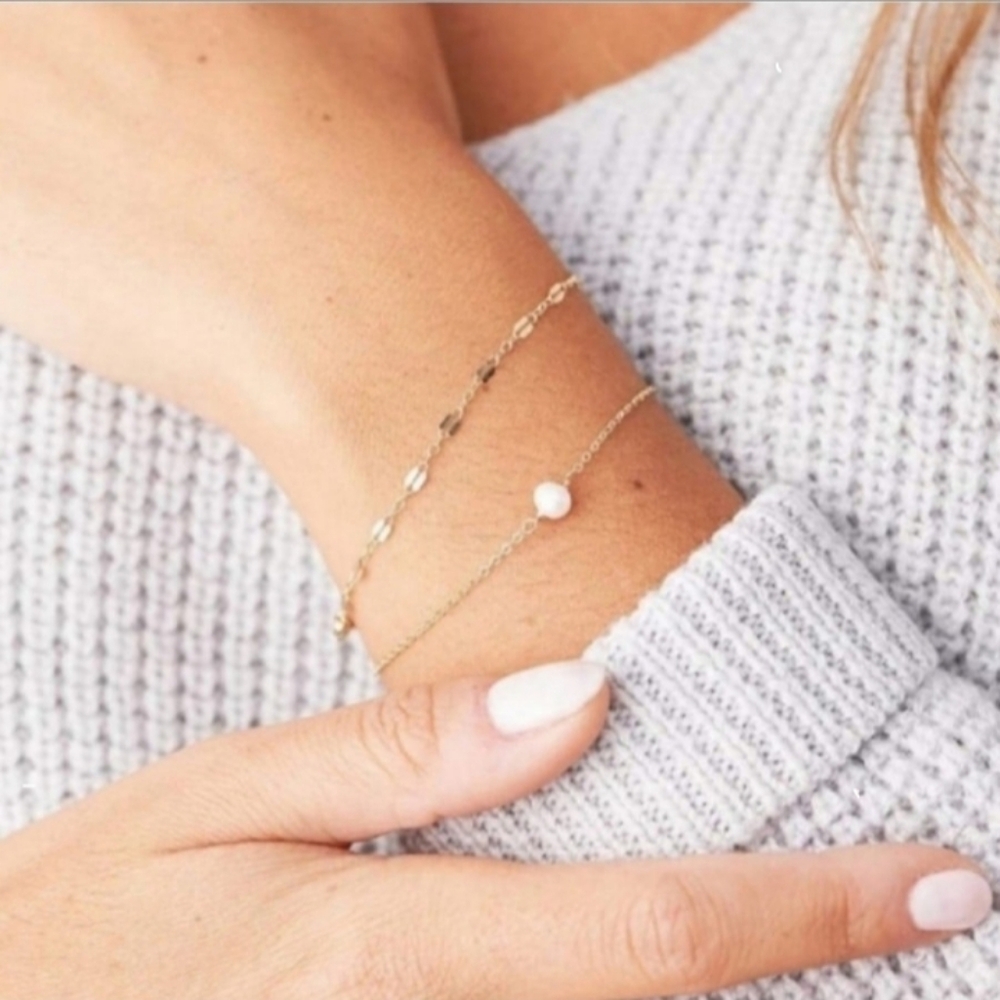 Free People Layered Single Pearl Gold Bracelet